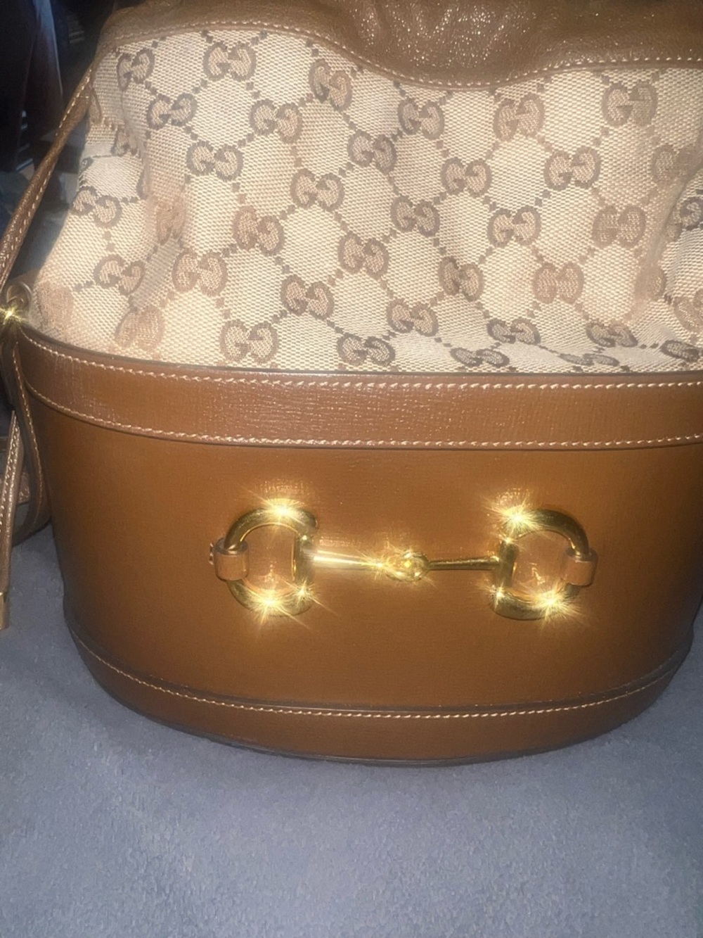 Gucci Beige GG Canvas and Brown Leather Horsebit Bucket Bag - Picture 3 of 3